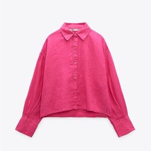 Zara Linen Hot Pink Button-Up Blouse